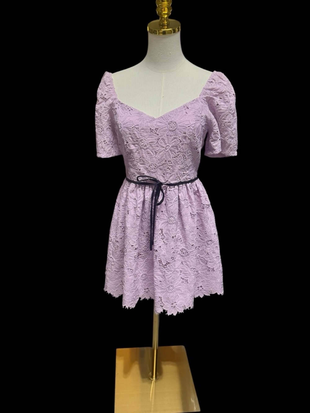 Just Me Lilac Lace Midi Dress with Black Tie